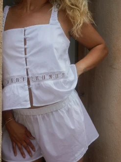 New Djerf Avenue Airy Poplin Buttoned Top White