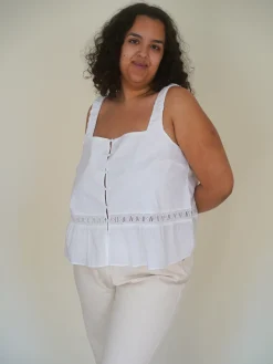 New Djerf Avenue Airy Poplin Buttoned Top White