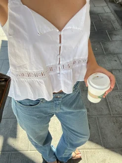 New Djerf Avenue Airy Poplin Buttoned Top White