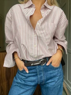 Fashion Djerf Avenue Breezy Classic Shirt Burgundy Stripe