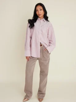 Fashion Djerf Avenue Breezy Classic Shirt Burgundy Stripe