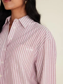 Fashion Djerf Avenue Breezy Classic Shirt Burgundy Stripe