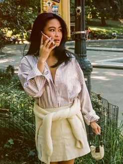 Fashion Djerf Avenue Breezy Classic Shirt Burgundy Stripe