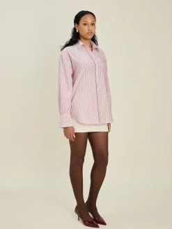 Fashion Djerf Avenue Breezy Classic Shirt Burgundy Stripe