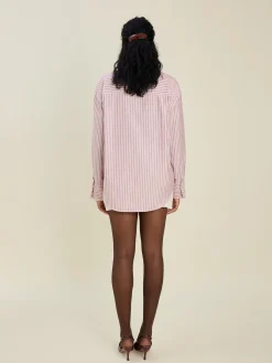 Fashion Djerf Avenue Breezy Classic Shirt Burgundy Stripe