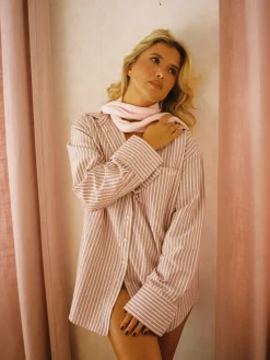 Fashion Djerf Avenue Breezy Classic Shirt Burgundy Stripe