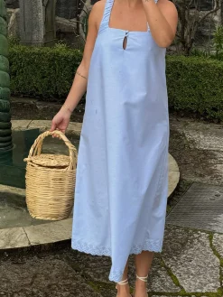 Discount Djerf Avenue Breezy Embroidered Dress Blue