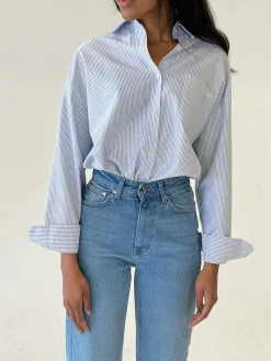 Best Sale Djerf Avenue Breezy Shirt Blue Stripe