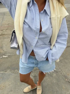 Best Sale Djerf Avenue Breezy Shirt Blue Stripe