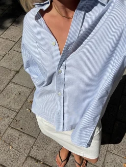 Best Sale Djerf Avenue Breezy Shirt Blue Stripe