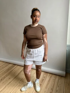 Shop Djerf Avenue Breezy Shorts Beige Stripe