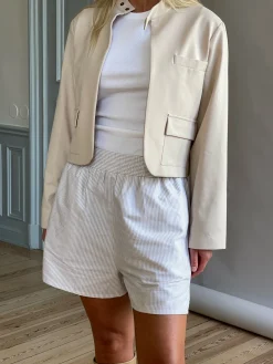 Shop Djerf Avenue Breezy Shorts Beige Stripe