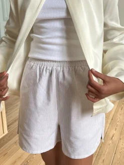 Shop Djerf Avenue Breezy Shorts Beige Stripe