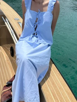 New Djerf Avenue Breezy Tie Top Blue