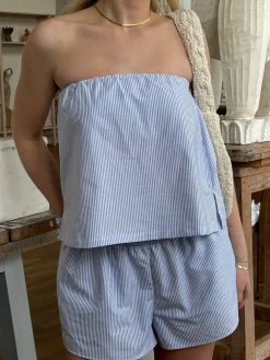 Fashion Djerf Avenue Breezy Tube Top Blue Stripe