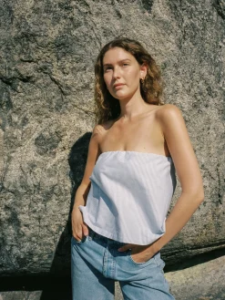 Fashion Djerf Avenue Breezy Tube Top Blue Stripe