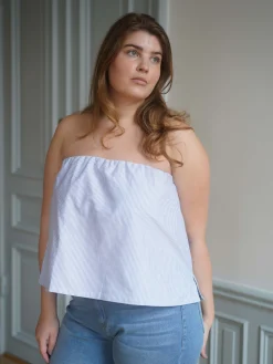 Fashion Djerf Avenue Breezy Tube Top Blue Stripe