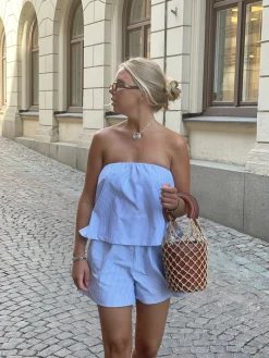 Fashion Djerf Avenue Breezy Tube Top Blue Stripe