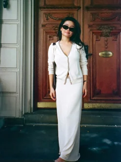 New Djerf Avenue Contrast Midi Skirt Ivory