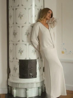 New Djerf Avenue Contrast Midi Skirt Ivory