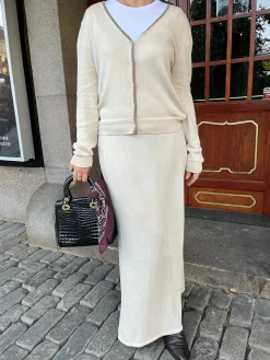 New Djerf Avenue Contrast Midi Skirt Ivory