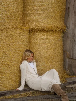 New Djerf Avenue Contrast Midi Skirt Ivory