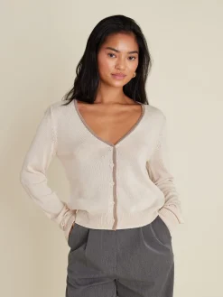 Best Sale Djerf Avenue Contrast V-neck Cardigan Ivory