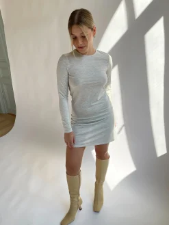 New Djerf Avenue Daily Long Sleeve Dress Grey Melange