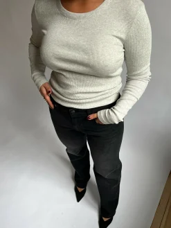 Flash Sale Djerf Avenue Daily Long Sleeve Top Ribbed Grey Melange