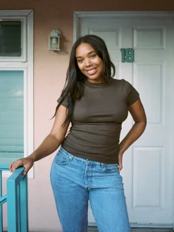 Outlet Djerf Avenue Daily T-Shirt Ribbed Cocoa