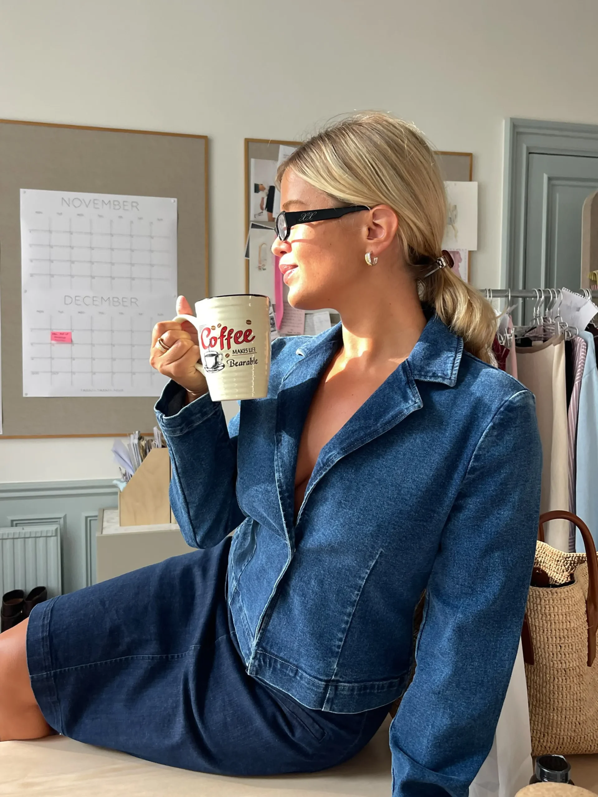 New Djerf Avenue Day-to-day Denim Blazer Dark Blue