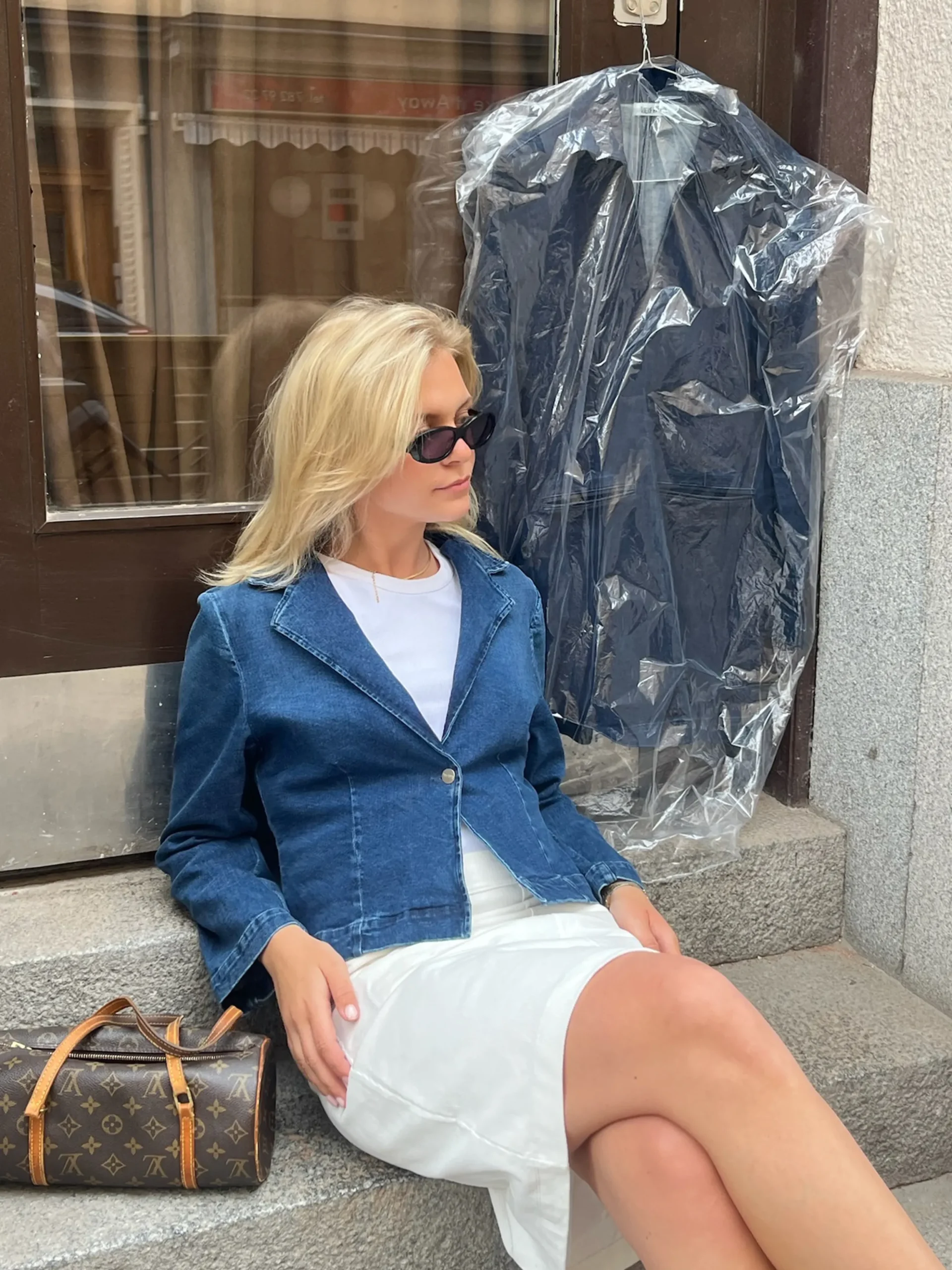 New Djerf Avenue Day-to-day Denim Blazer Dark Blue