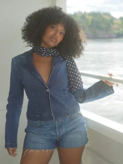 New Djerf Avenue Day-to-day Denim Blazer Dark Blue