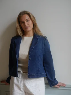 New Djerf Avenue Day-to-day Denim Blazer Dark Blue