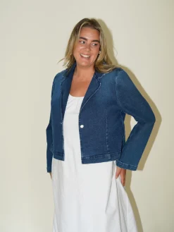 New Djerf Avenue Day-to-day Denim Blazer Dark Blue