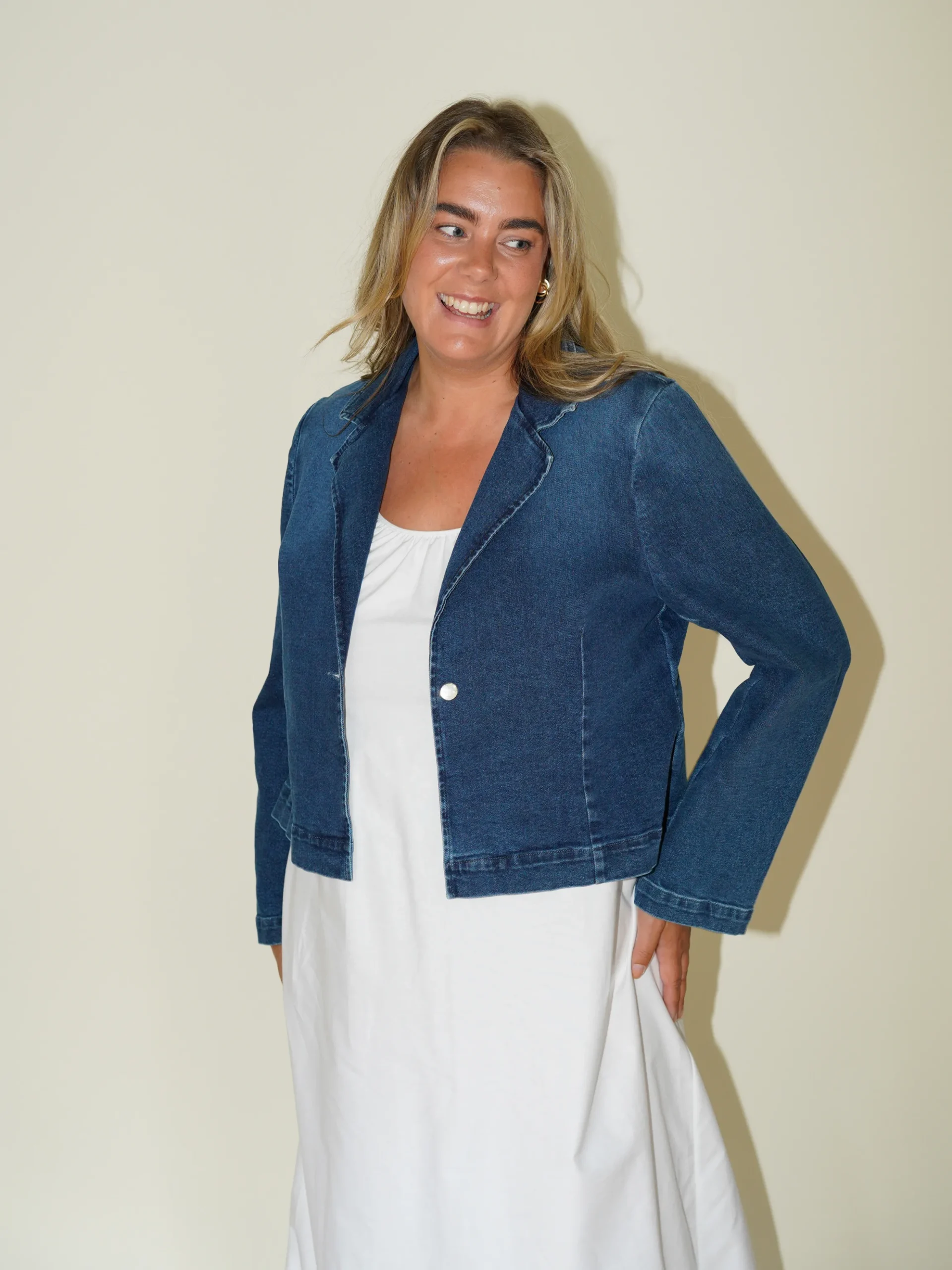 New Djerf Avenue Day-to-day Denim Blazer Dark Blue