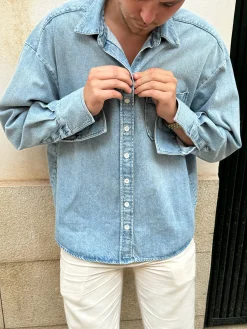 Cheap Djerf Avenue Denim Shirt Washed Blue