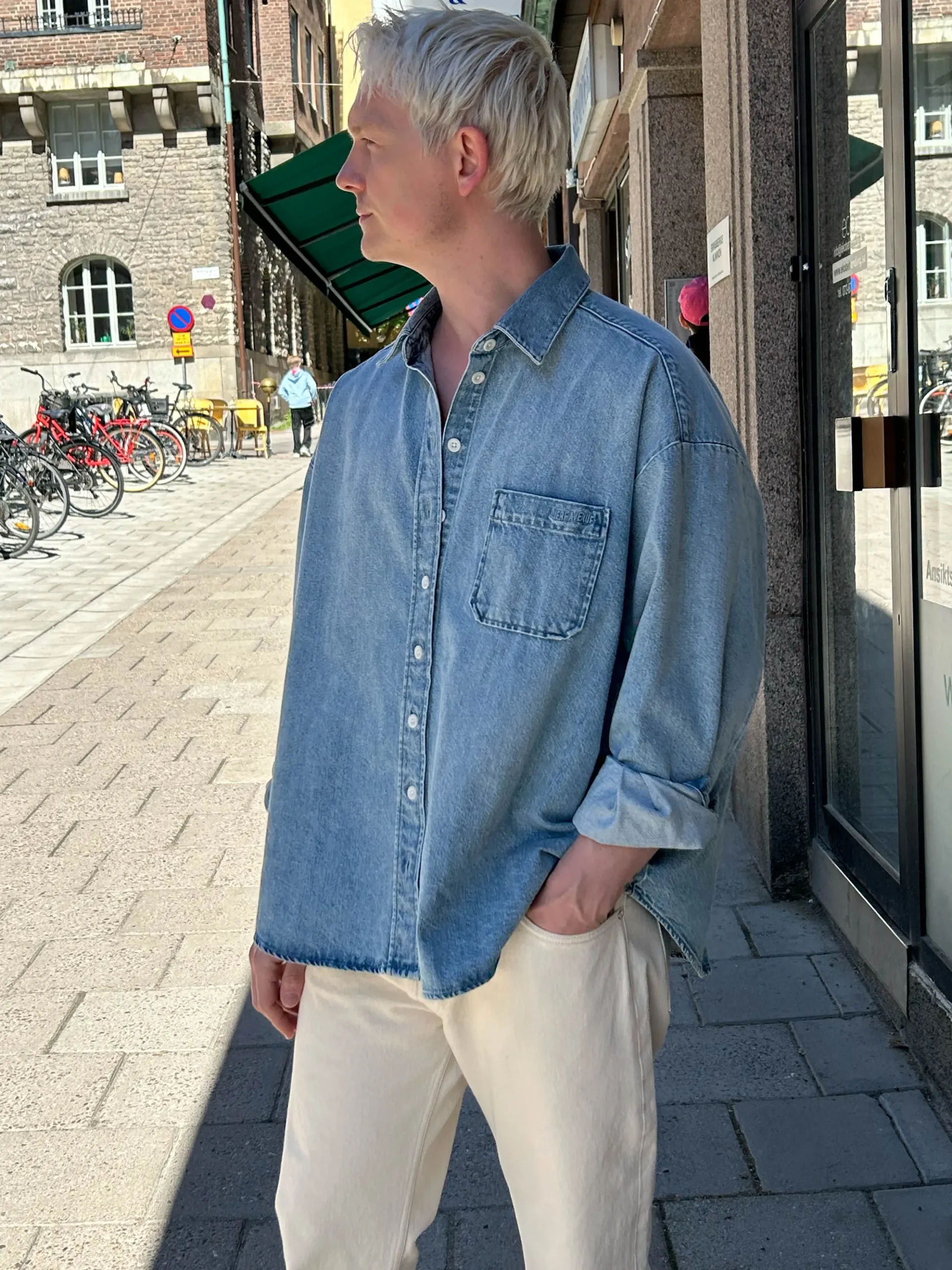 Cheap Djerf Avenue Denim Shirt Washed Blue