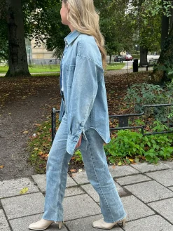 Cheap Djerf Avenue Denim Shirt Washed Blue