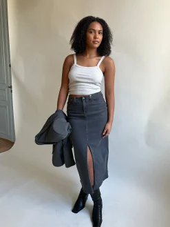 Online Djerf Avenue Denim Skirt Midi Washed grey