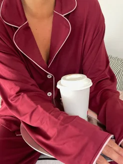 Shop Djerf Avenue Go Slow PJ Shirt Burgundy