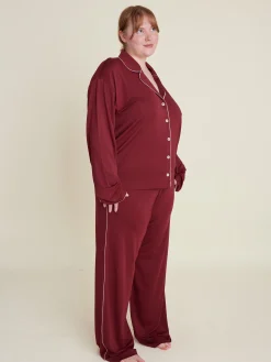 Shop Djerf Avenue Go Slow PJ Shirt Burgundy