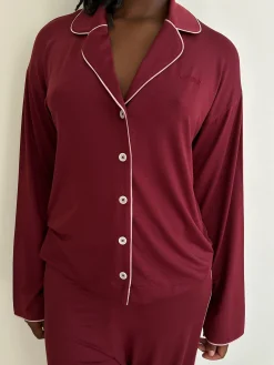 Shop Djerf Avenue Go Slow PJ Shirt Burgundy