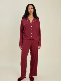 Shop Djerf Avenue Go Slow PJ Shirt Burgundy