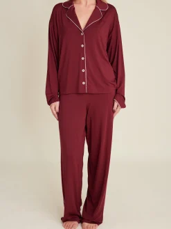 Shop Djerf Avenue Go Slow PJ Shirt Burgundy