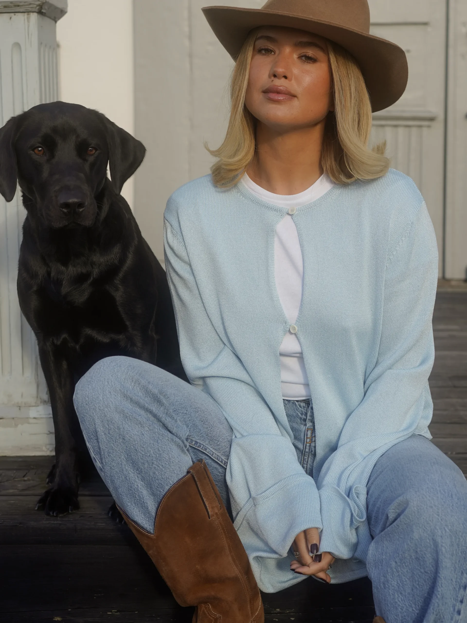 Shop Djerf Avenue Knitted Button Up Top Blue