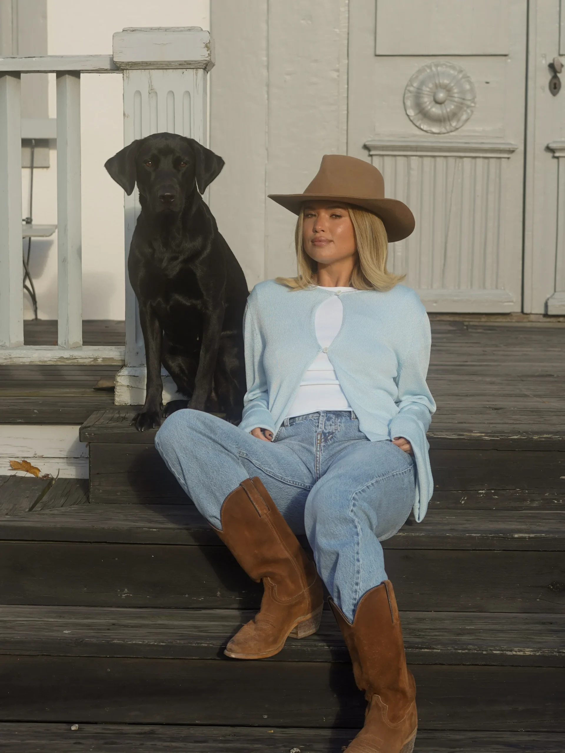 Shop Djerf Avenue Knitted Button Up Top Blue