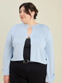 Shop Djerf Avenue Knitted Button Up Top Blue