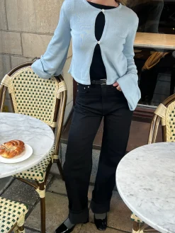 Shop Djerf Avenue Knitted Button Up Top Blue