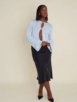 Shop Djerf Avenue Knitted Button Up Top Blue